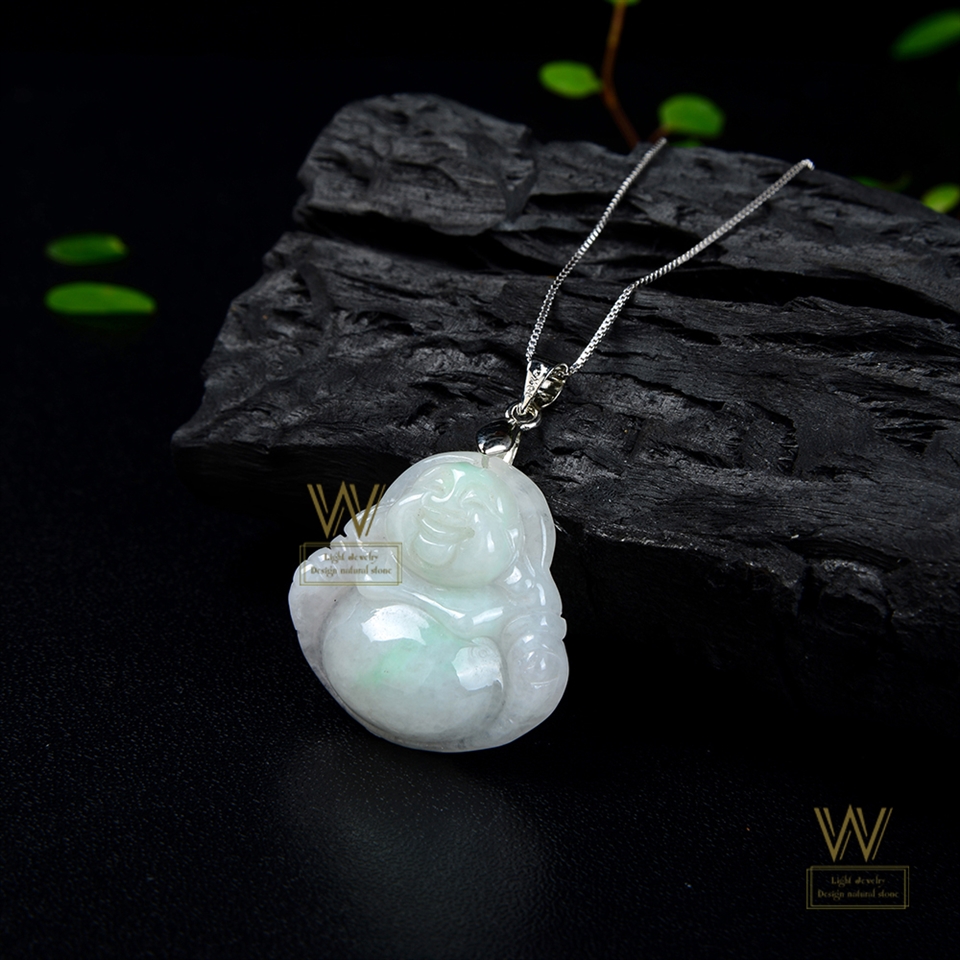 w-jewelry】天然翡翠A貨白底青彌勒佛吊墜(促銷款--G-1009-6)|彌勒佛