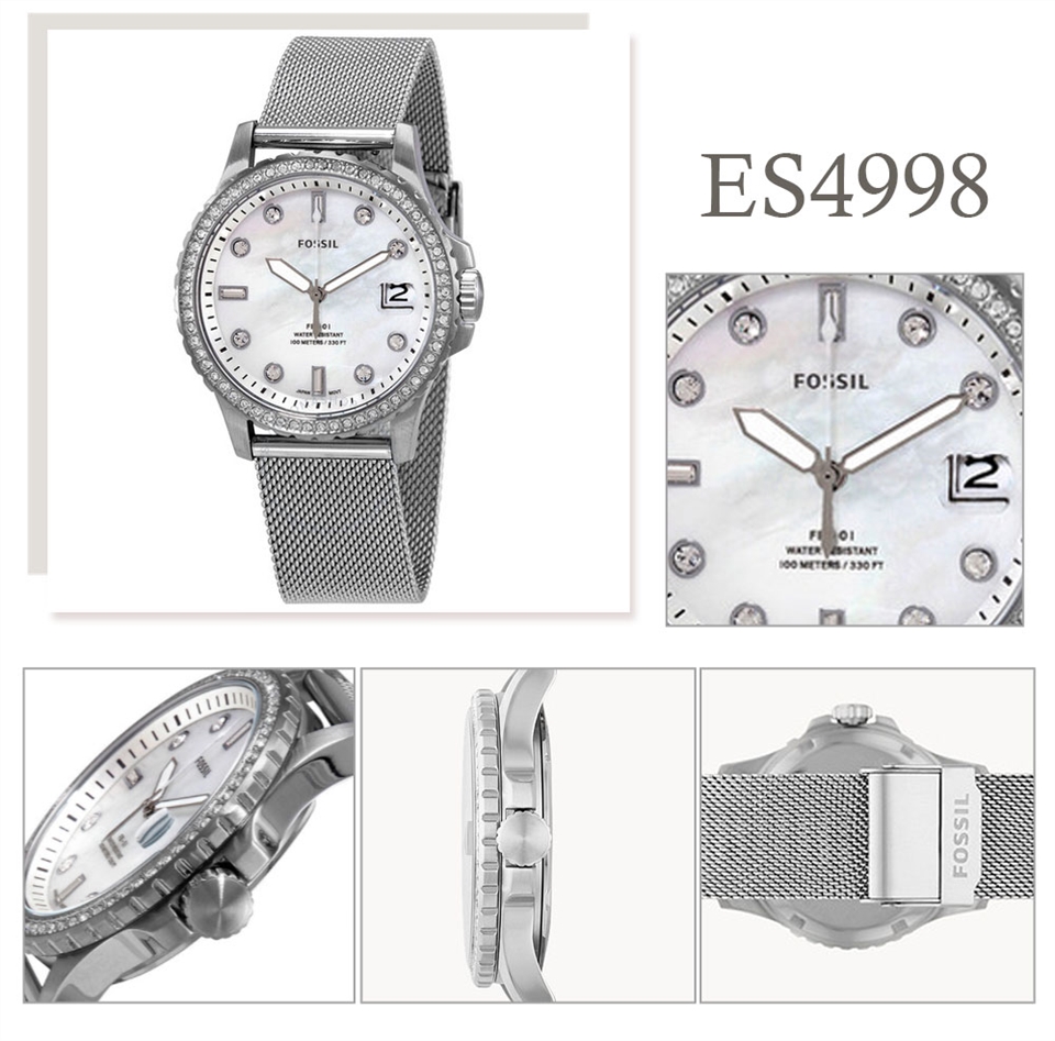 FOSSIL Carlie米蘭帶珍珠貝銀色女錶ES4998 