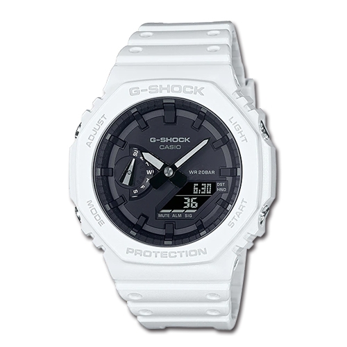 【CASIO 卡西歐】G-SHOCK 雙顯男錶樹脂錶帶白防水200米GA