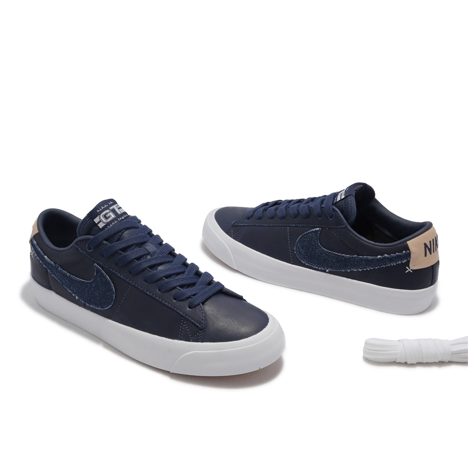 Nike 滑板鞋Zoom Blazer Low Pro GT PRM 男鞋女鞋海軍藍牛仔布休閒鞋