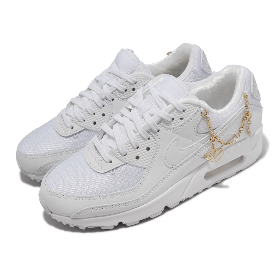 Nike Wmns Air Max 90 PRM 休閒鞋女鞋金鍊可拆式小白鞋全白DH0569-100