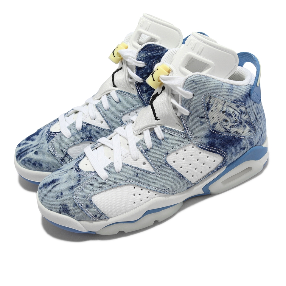 Nike 休閒鞋Air Jordan 6 Retro GS 大童女鞋藍白水洗丹寧AJ6 高筒