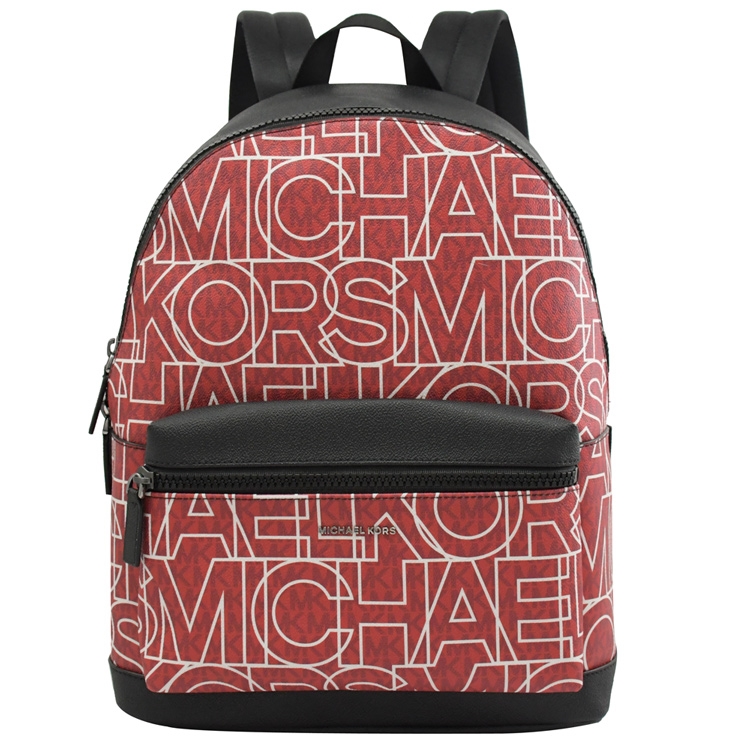 MICHAEL KORS COOPER MK滿版印花休閒雙肩後背包.黑紅|Michael Kors MK