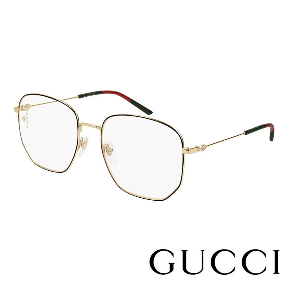 【GUCCI 古馳】六角形金屬框光學眼鏡(GG0396O-001 熱賣暢銷款)