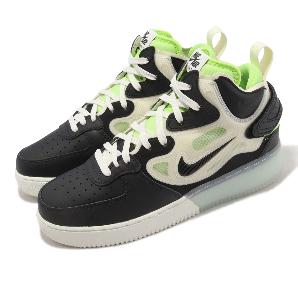 Nike 休閒鞋Air Force 1 Mid React 男女鞋黑綠AF1 魔鬼氈解構中筒