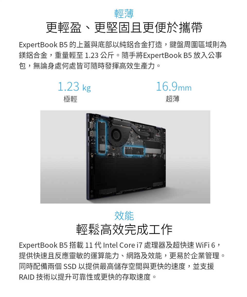 ASUS華碩ExpertBook B5302CE 商用筆電13吋/i7/16G/512G+512G/Win10專業