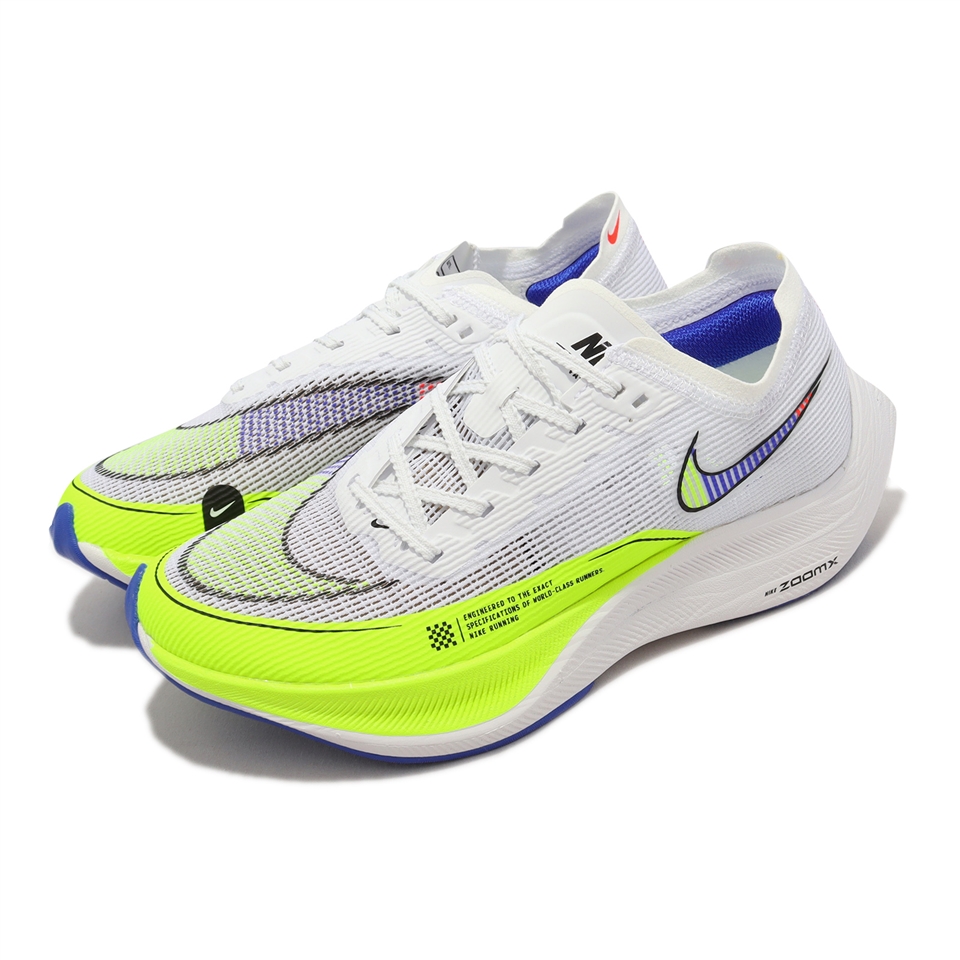 Nike 競速跑鞋Wmns ZoomX Vaporfly Next% 2 女鞋白螢光黃藍碳板路跑