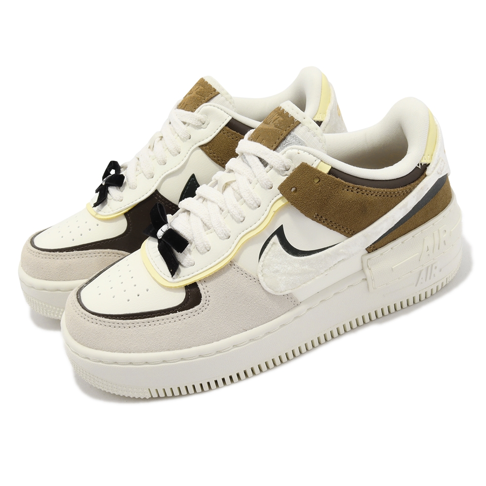 Nike 休閒鞋Wmns AF1 Shadow 女鞋白棕拼接蝴蝶結厚底雙勾焦糖瑪奇朵