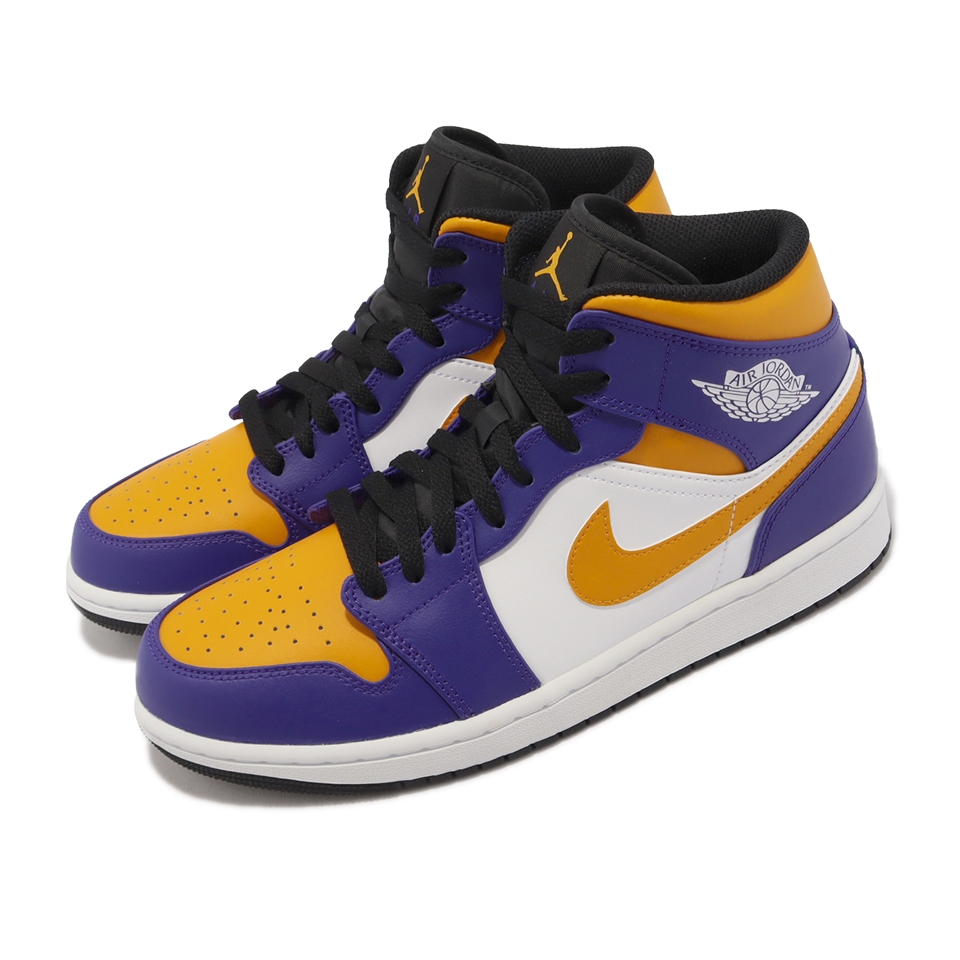 Nike Air Jordan 1 Mid 男鞋紫金黃色Lakers 湖人配色高筒1代喬丹DQ8426