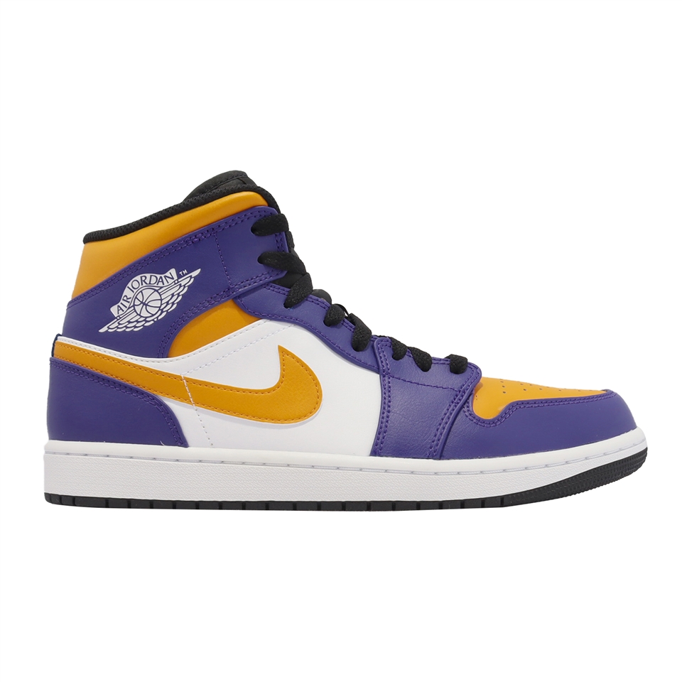 Nike Air Jordan 1 Mid 男鞋紫金黃色Lakers 湖人配色高筒1代喬丹DQ8426