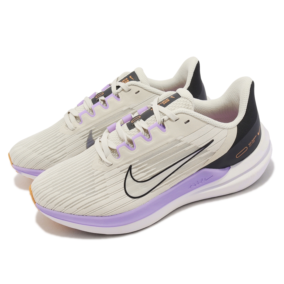 Nike 慢跑鞋Wmns Air Winflo 9 女鞋卡其灰紫路跑半透明透氣運動鞋