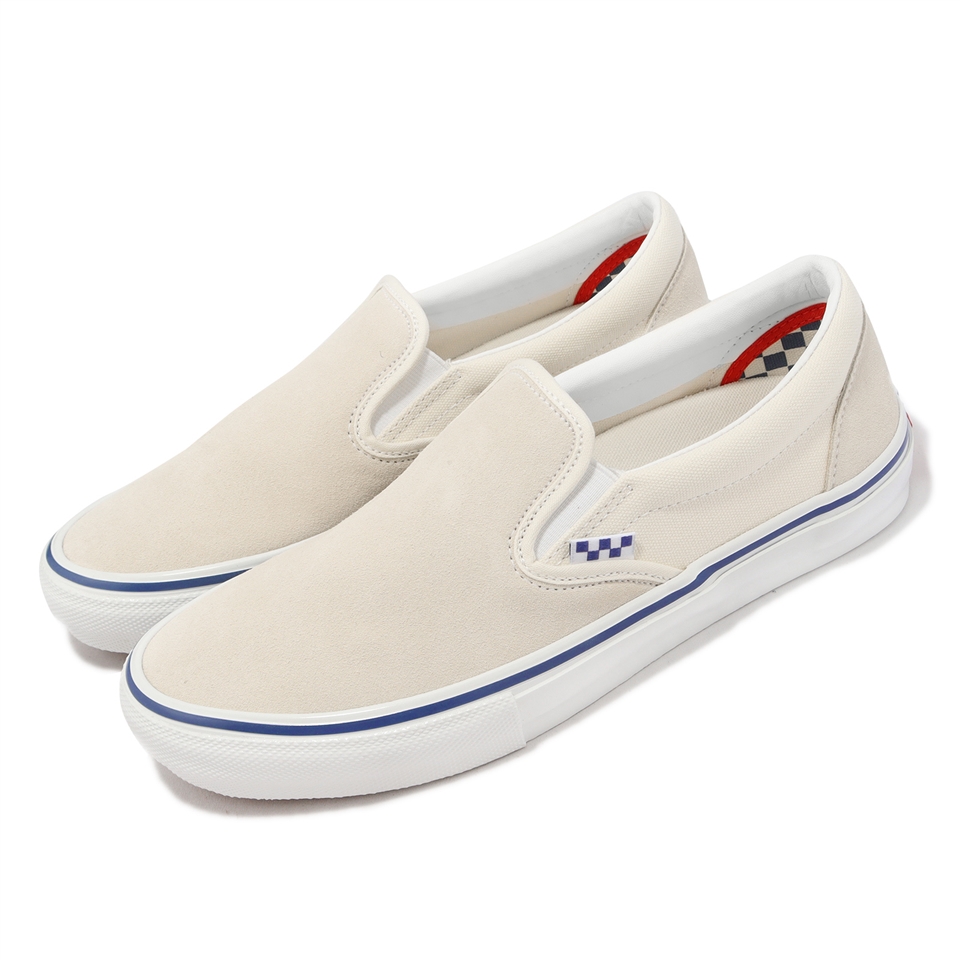 Vans 懶人鞋Skate Slip-On 滑板鞋男鞋女鞋白藍小棋盤格休閒鞋