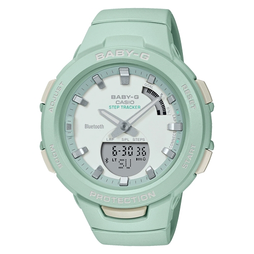CASIO 卡西歐】BABY-G 雙顯錶女錶橡膠錶帶藍牙連結綠色防水100米BSA