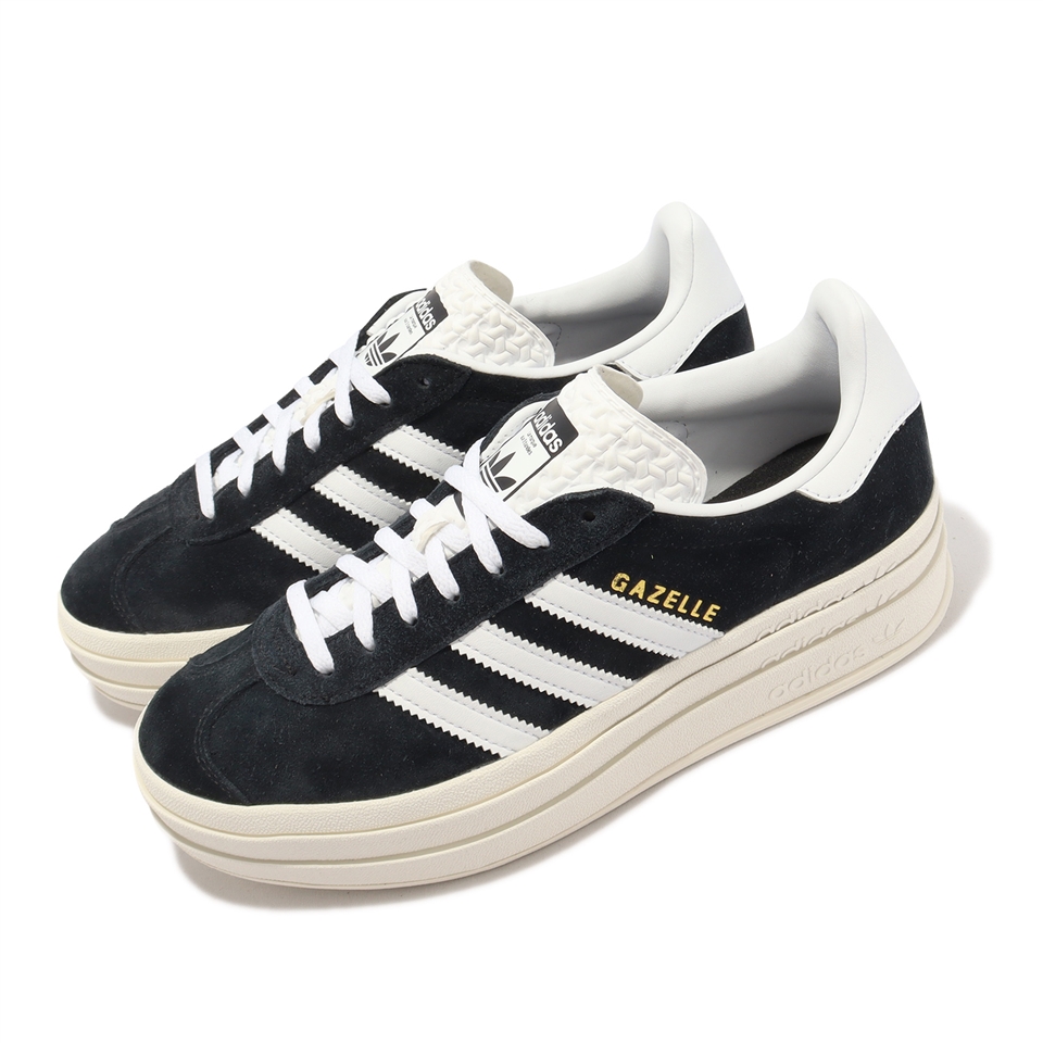 adidas 休閒鞋Gazelle Bold W 女鞋黑白厚底增高拼接麂皮三條線