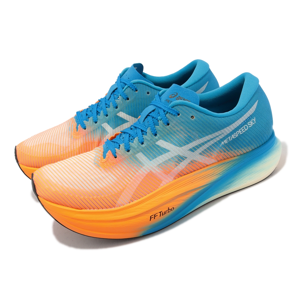 Asics 競速跑鞋Metaspeed Sky+ 男鞋水藍亮橘碳板回彈運動鞋亞瑟士