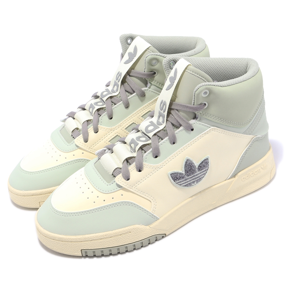 adidas 休閒鞋Drop Step XL W 女鞋薄荷綠灰高筒毛茸茸三葉草愛迪達