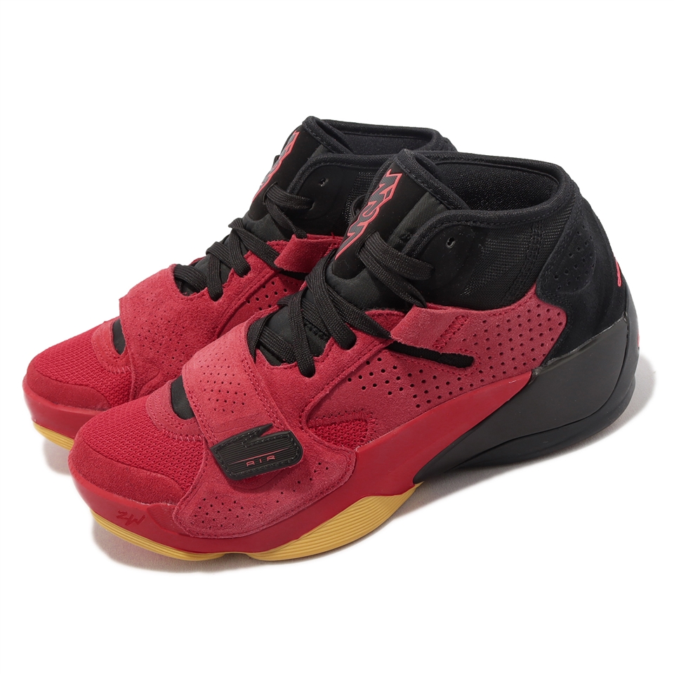 Nike 籃球鞋Jordan Zion 2 GS 大童鞋女鞋胖虎錫安麂皮氣墊中筒魔鬼氈紅 