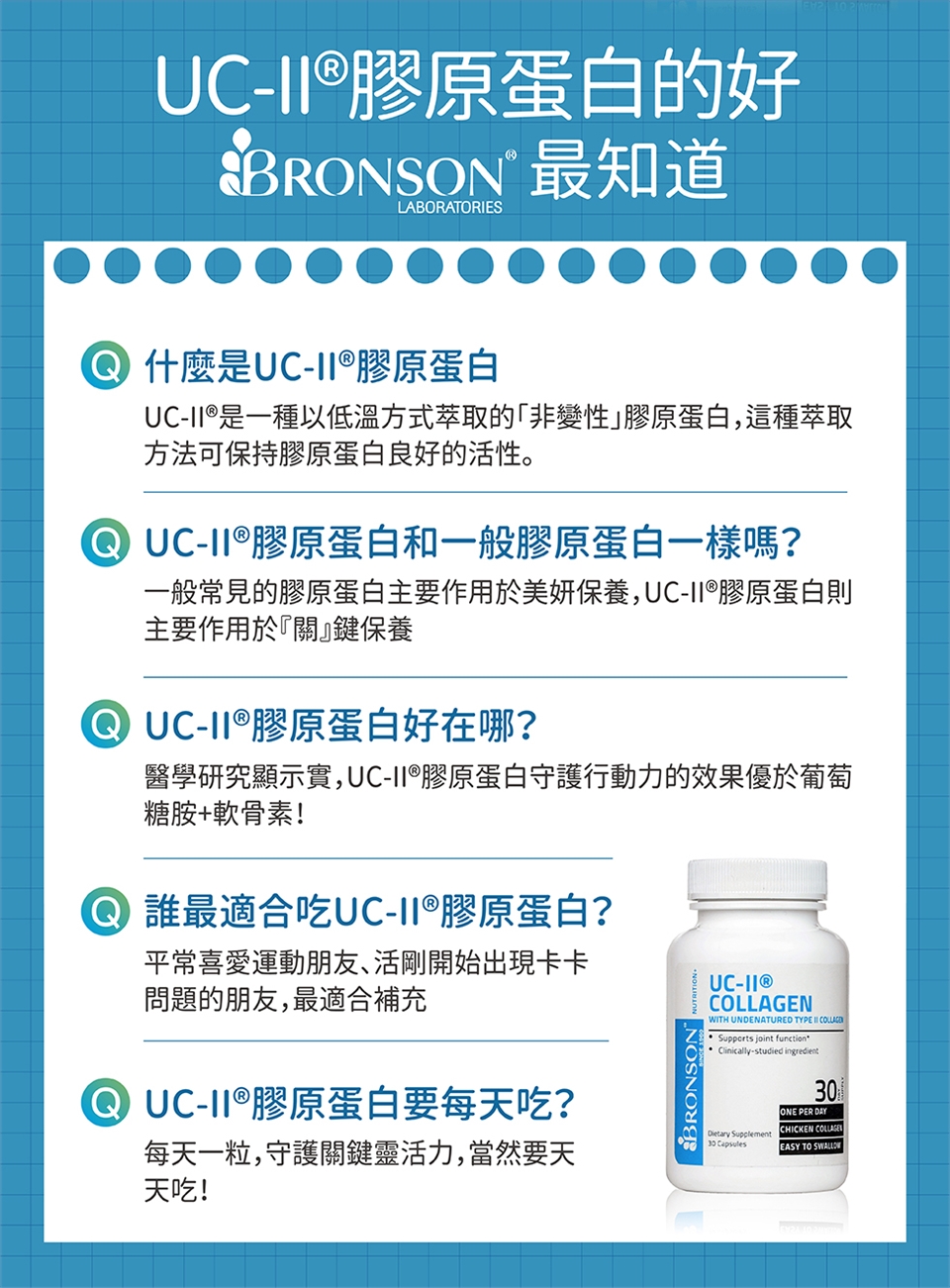 Bronson 博爾生】 UC-II®膠原蛋白-30顆/瓶(2入組)(贈送鐵軟糖試吃包), 非變性第二型膠原蛋白