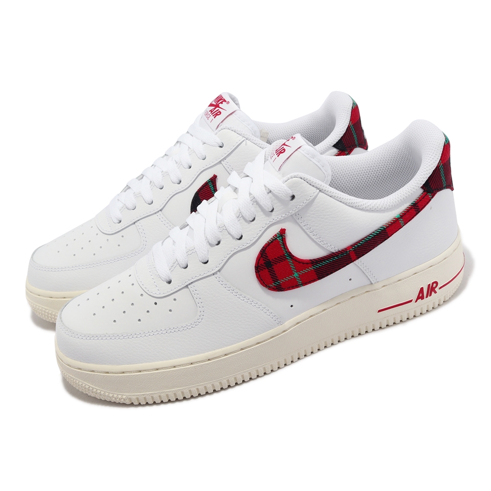 Nike 休閒鞋Air Force 1 07 LV8 白紅格紋男鞋AF1 奶油底仿舊DV0789-100