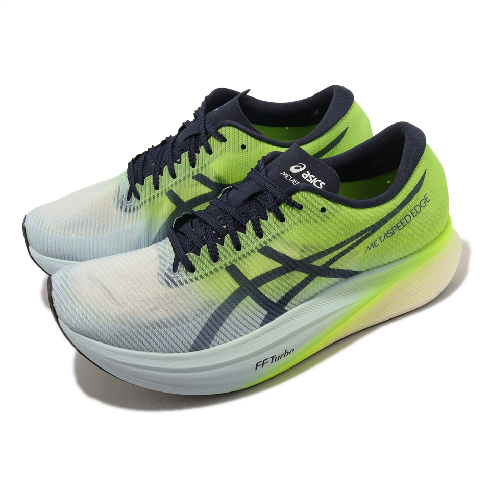 Asics 競速跑鞋Metaspeed Edge+ 亞瑟士男鞋藍綠碳板透氣包覆步頻型運動