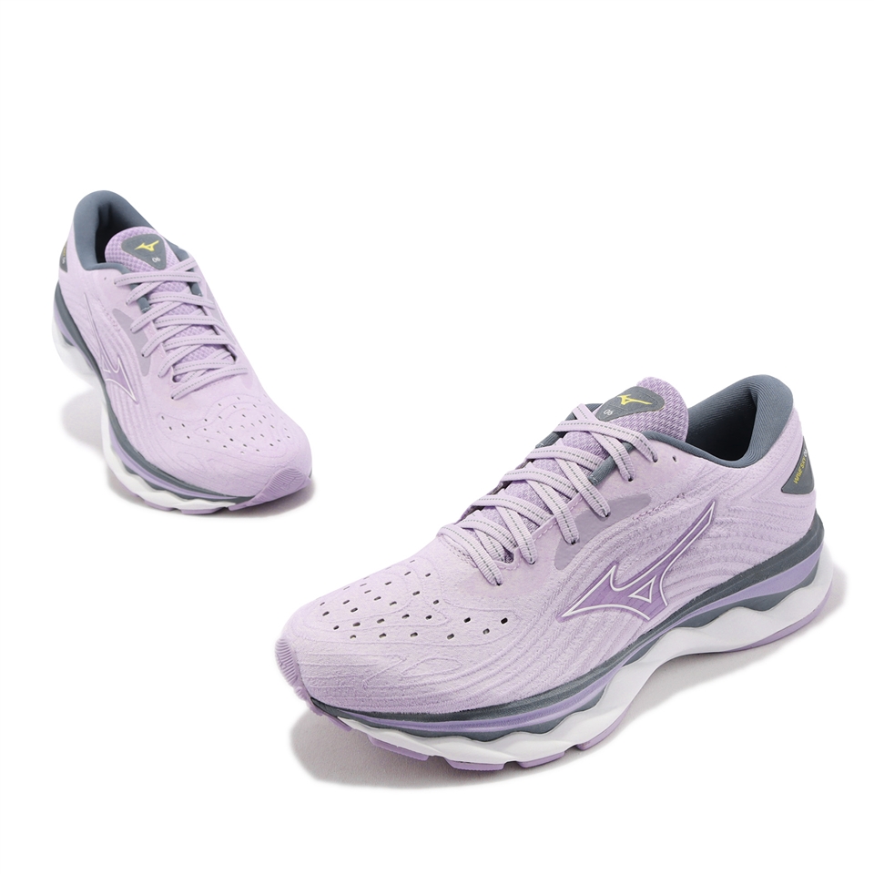 Mizuno 慢跑鞋Wave Sky 6 女鞋紫白路跑頂級回彈ENERZY CORE中