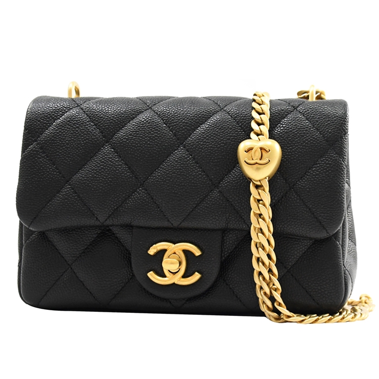 CHANEL AS3828 Mini Coco 經典雙C 愛心金球方胖鏈帶包.黑金17cm|CF/Coco/雙C logo|Her森森購物網