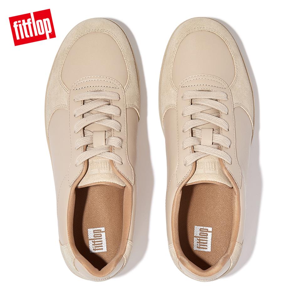 FitFlop】RALLY LEATHER/SUEDE PANEL SNEAKERS復古繫帶休閒鞋-女(白石
