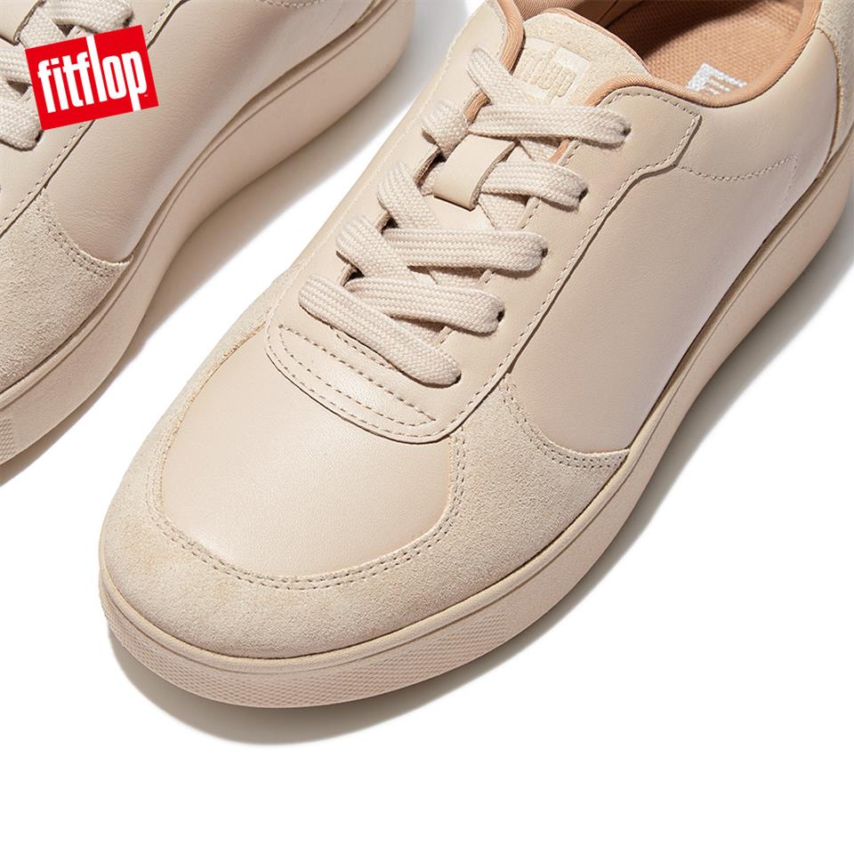 FitFlop】RALLY LEATHER/SUEDE PANEL SNEAKERS復古繫帶休閒鞋-女(白石