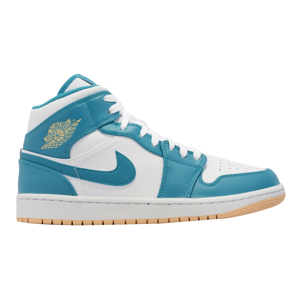 Nike 休閒鞋Air Jordan 1 Mid 男鞋藍白中筒Aquatone 黃底AJ1 喬丹