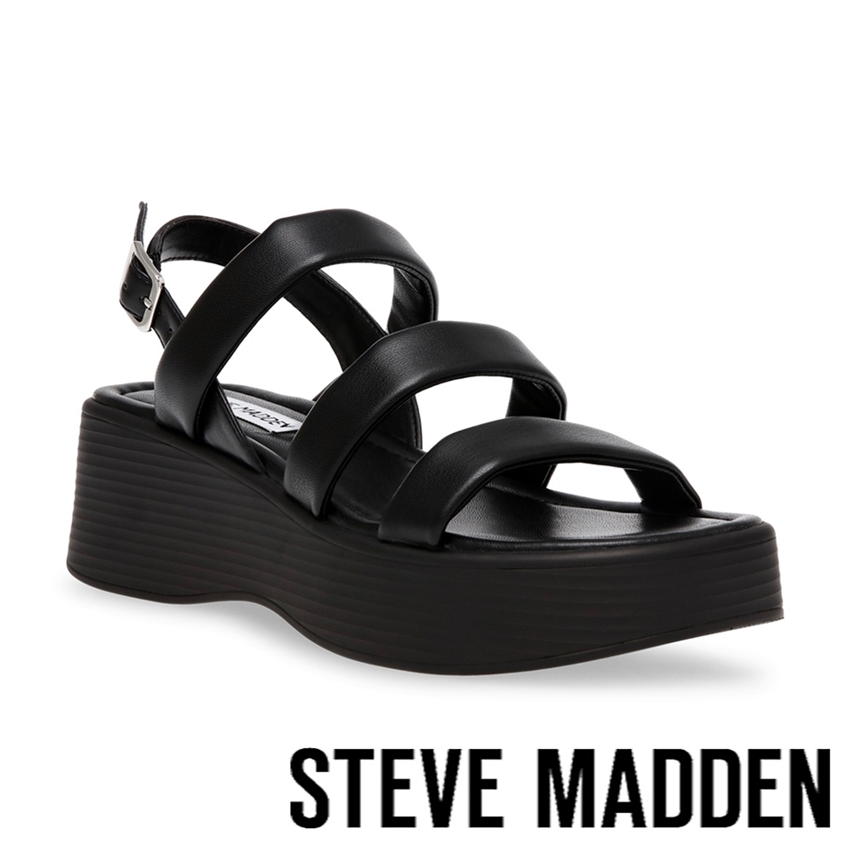 STEVE MADDEN-CONDUCT 三帶厚底涼鞋-黑色|厚底拖鞋|Her森森購物網