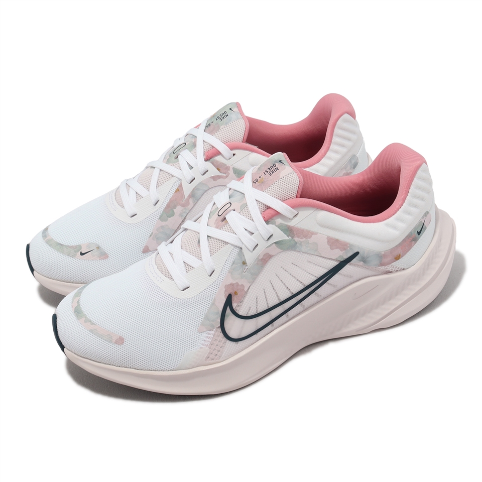 Nike 慢跑鞋Wmns Quest 5 PRM 女鞋白粉水彩風花卉緩震運動鞋FB6944-100