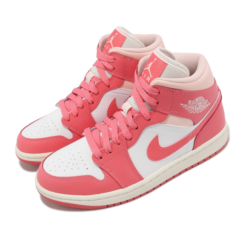 Nike Wmns Air Jordan 1 Mid 女鞋粉紅白草莓奶油AJ1 一代喬丹BQ6472