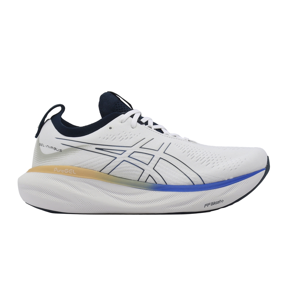 Asics 慢跑鞋GEL-Nimbus 25 男鞋白藍緩衝路跑運動鞋亞瑟士1011B547104