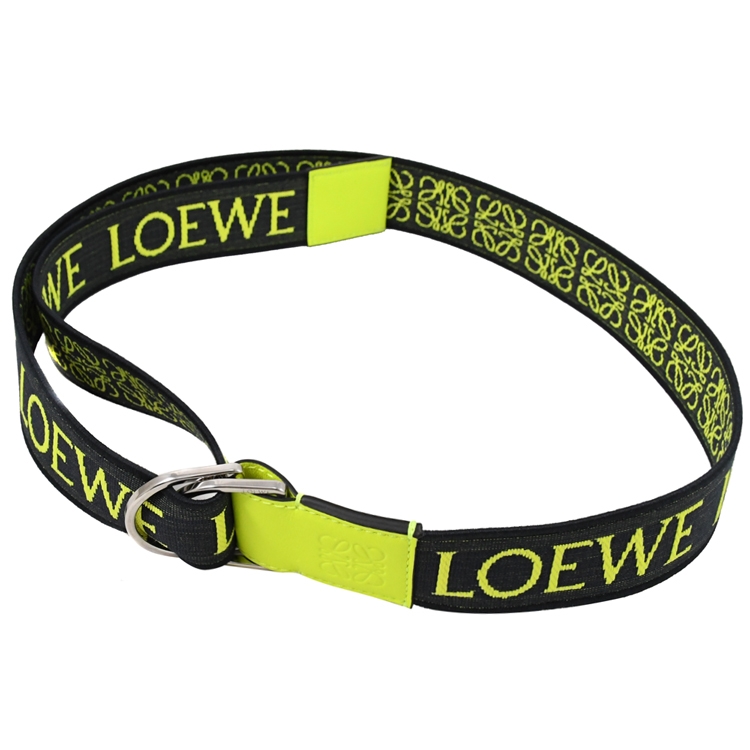 LOEWE 緹花LOGO拼接牛皮雙面穿扣皮帶.螢光黃/黑|LOEWE|Her森森購物網