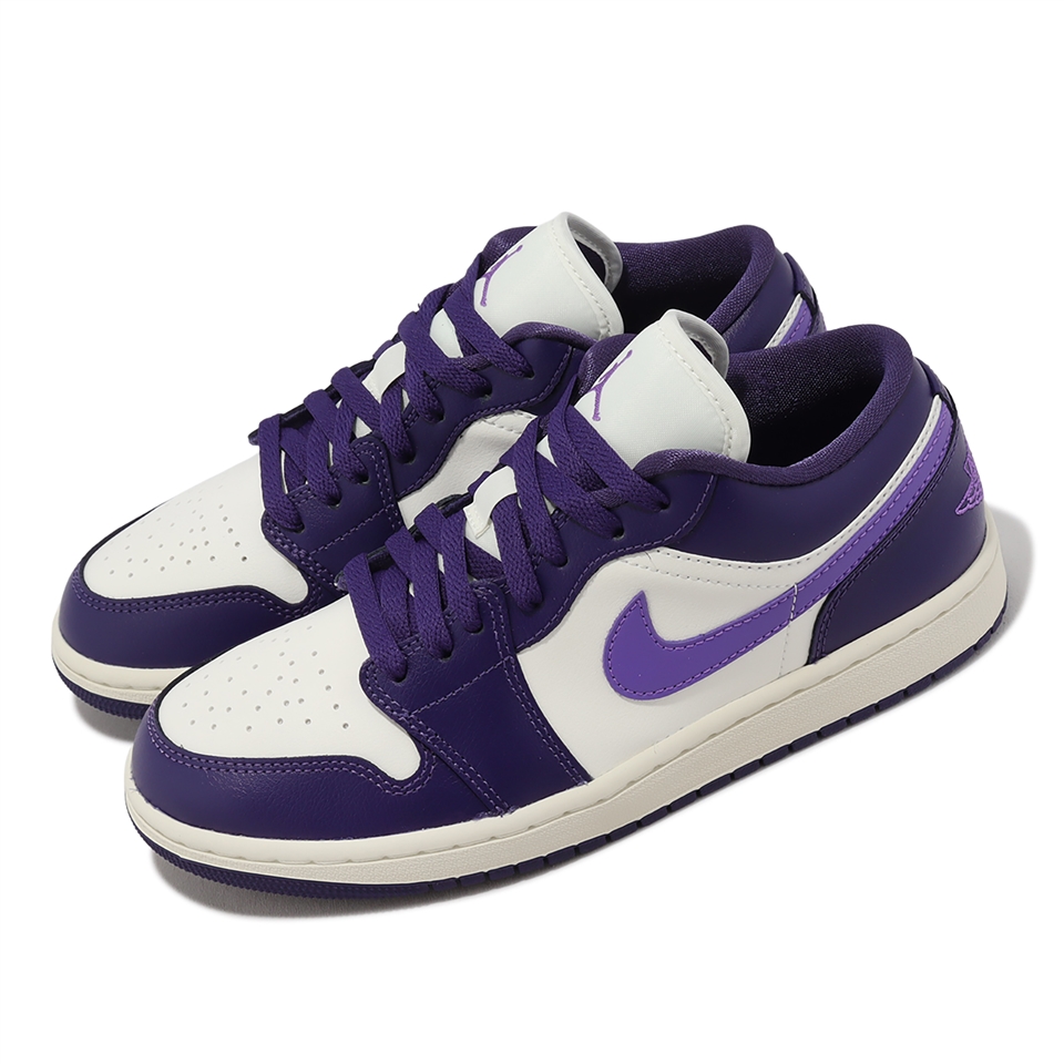 Nike 休閒鞋Wmns Air Jordan 1 Low 女鞋白紫葡萄紫低筒AJ1 皮革DC0774