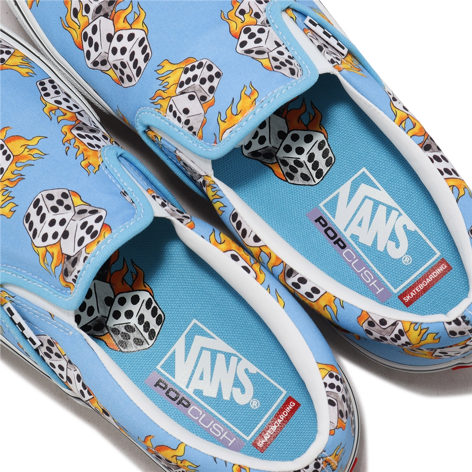 Vans 滑板鞋Skate Slip-On 男鞋藍白骰子帆布印花懶人鞋休閒鞋