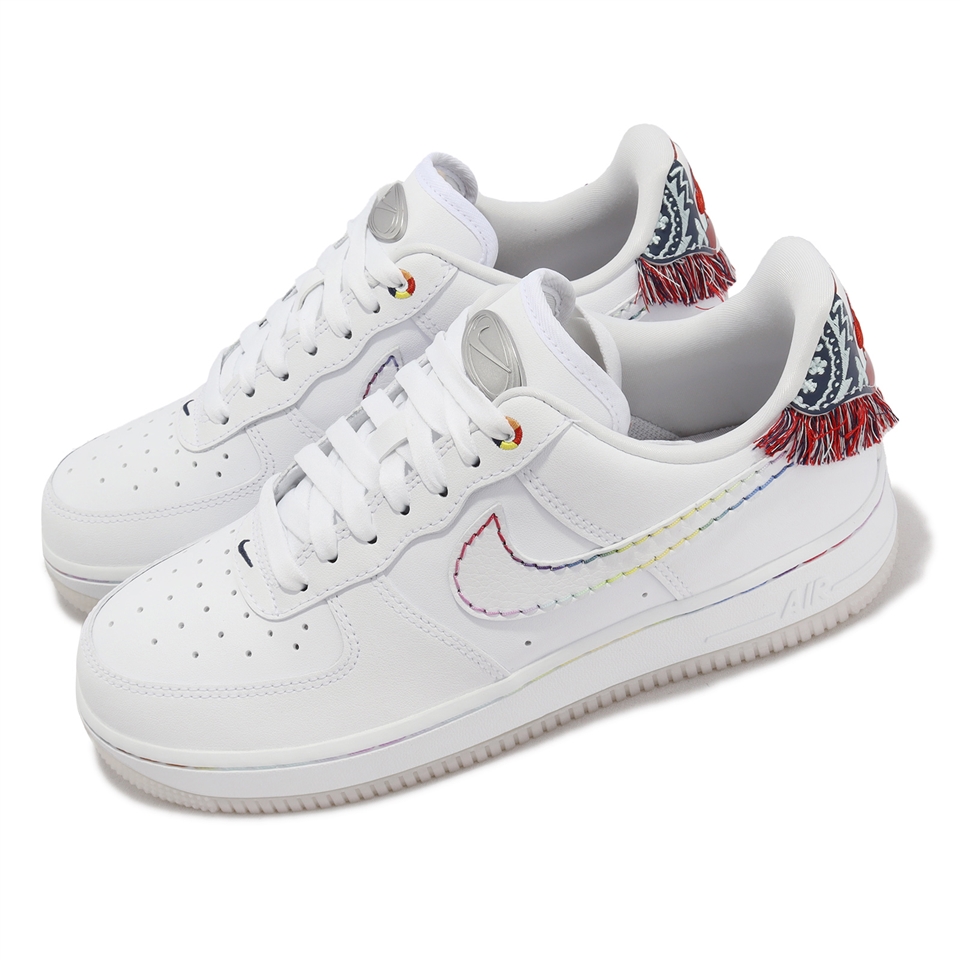 Nike 休閒鞋Wmns Air Force 1 07 LX 女鞋白紅編織民族風幾何圖案