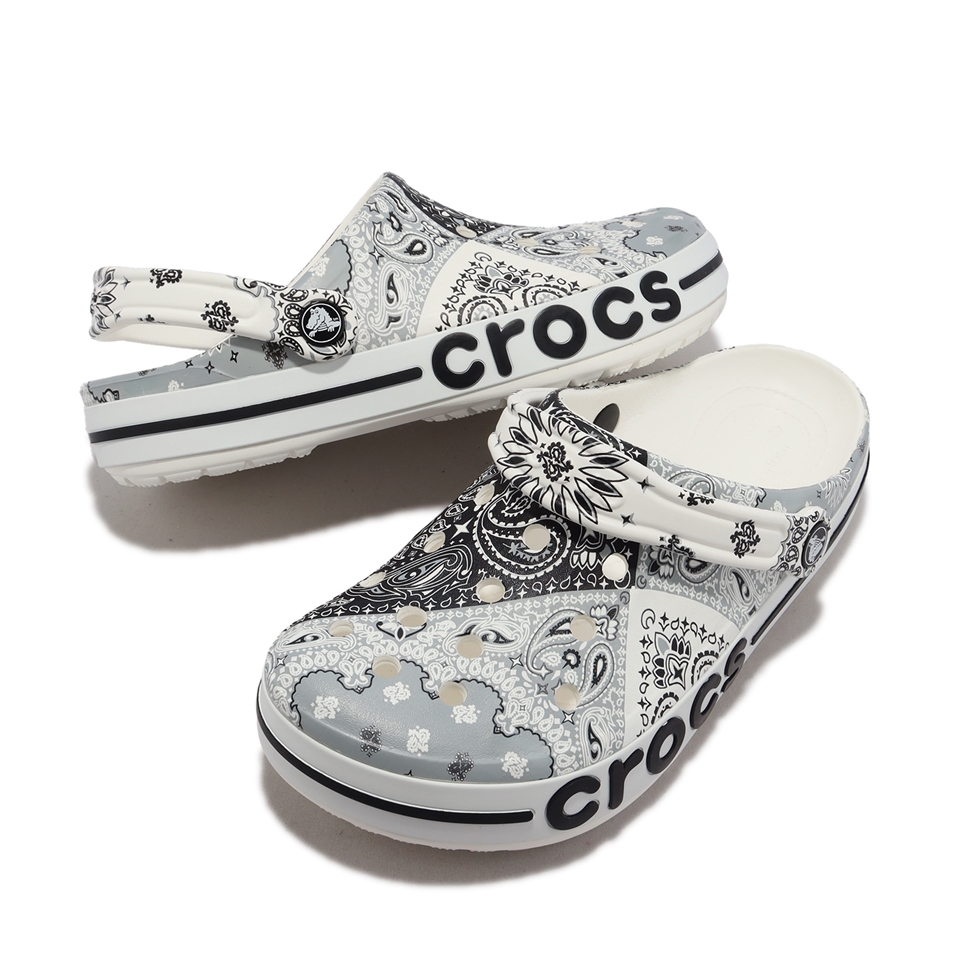 Crocs 涼拖鞋Bayaband Bandana Clog 男女鞋灰黑白變形蟲印花克駱格卡駱