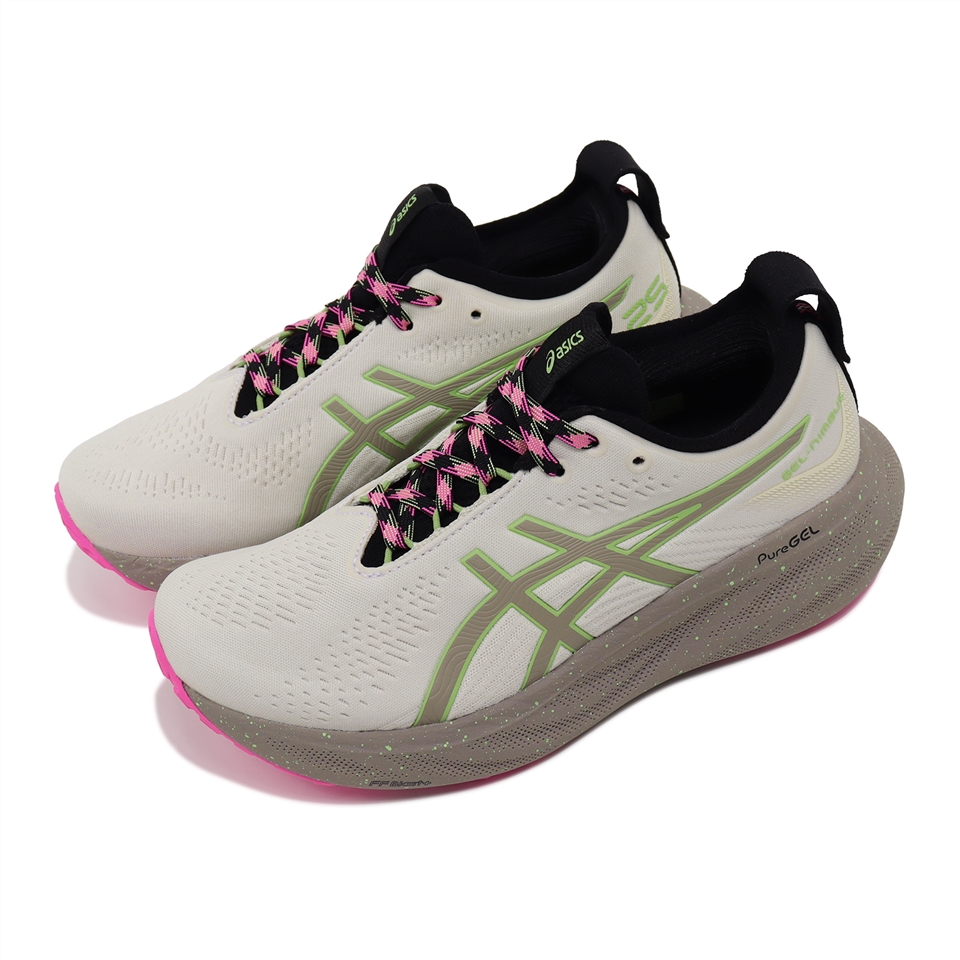 Asics 慢跑鞋GEL-Nimbus 25 TR 女鞋米白綠運動鞋緩衝路跑戶外亞瑟士