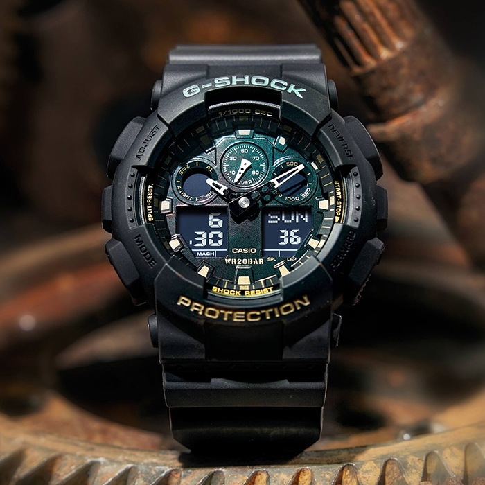 CASIO】卡西歐G-SHOCK GA-100RC-1A 兩百米防水電子錶雙顯運動錶黑/古銅