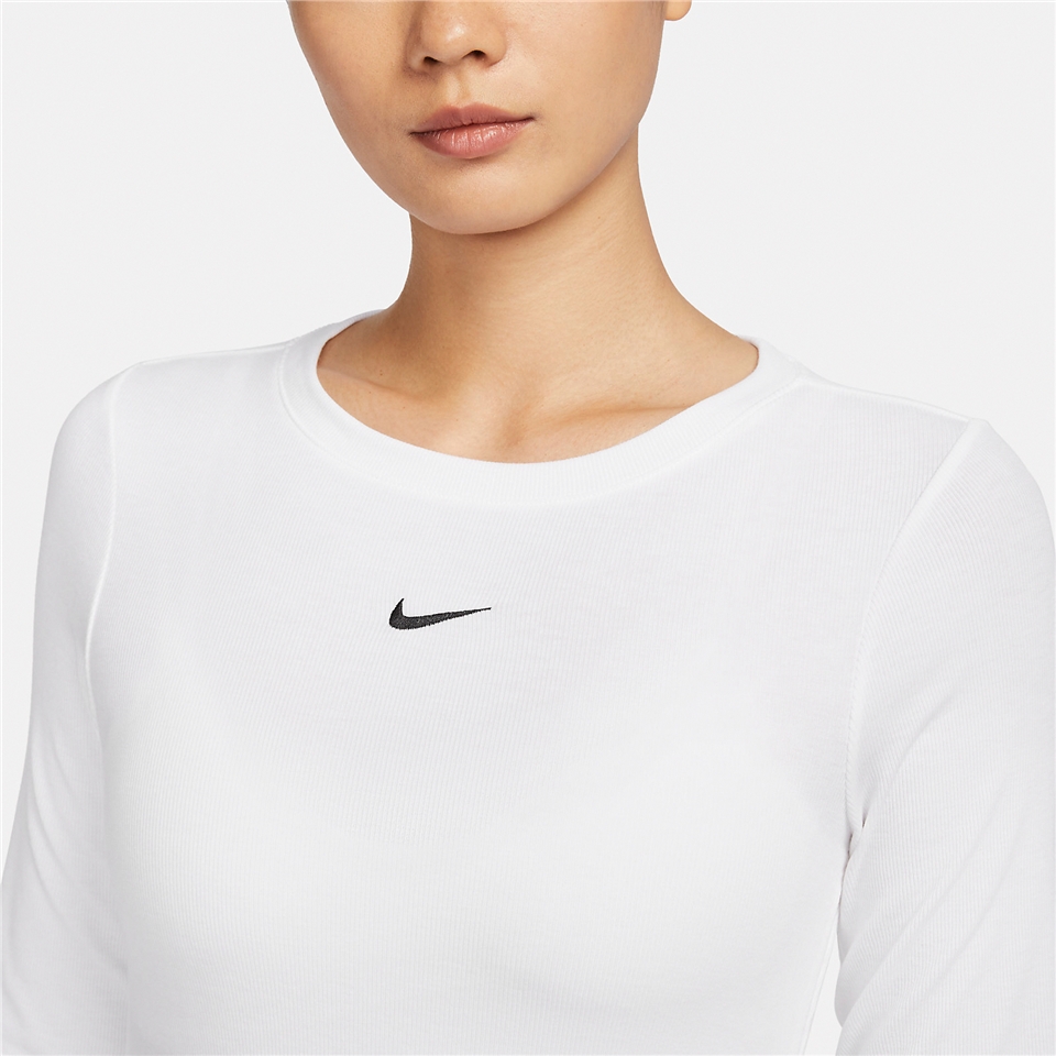 Nike 長袖NSW Essential 女款上衣白合身抽繩小勾運動螺紋FB8718-100|短