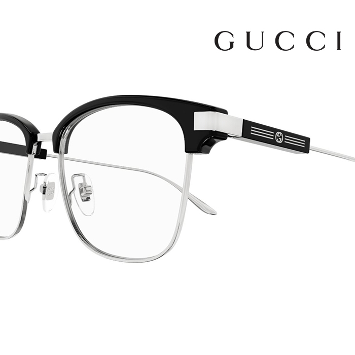 【Gucci】古馳光學鏡框GG1439OK 001 53mm 方形鏡框眉框眼鏡黑/銀