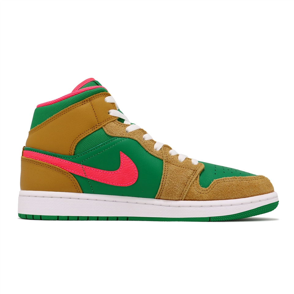 Nike Air Jordan 1 Mid SE Watermelon 綠棕粉紅男鞋麂皮AJ1 DX4332-700