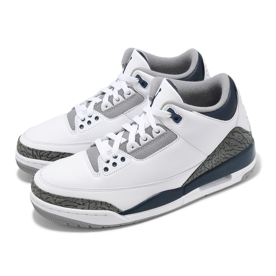 Nike 休閒鞋Air Jordan 3 Retro 男鞋白灰午夜藍爆裂紋三代復刻