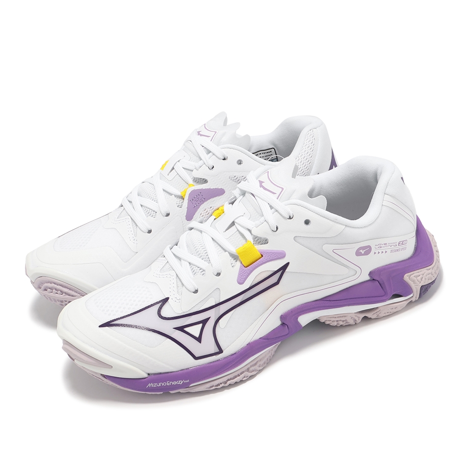 Mizuno 排球鞋Wave Lightning Z8 女鞋白紫輕量止滑室內運動羽排鞋美津濃V1GC2400-10|羽/排/桌/網球鞋|Her森森購物網