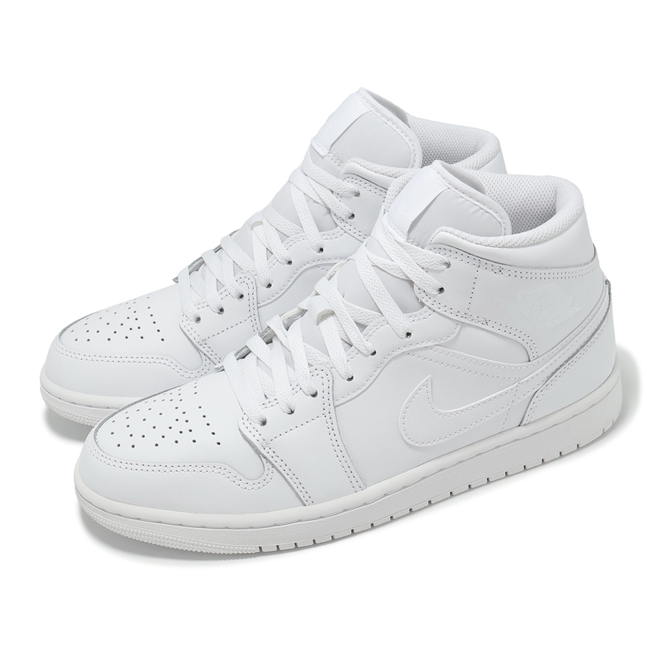Nike 休閒鞋Air Jordan 1 Mid 男鞋白全白中筒AJ1 554724-136|休閒運動鞋|Her森森購物網