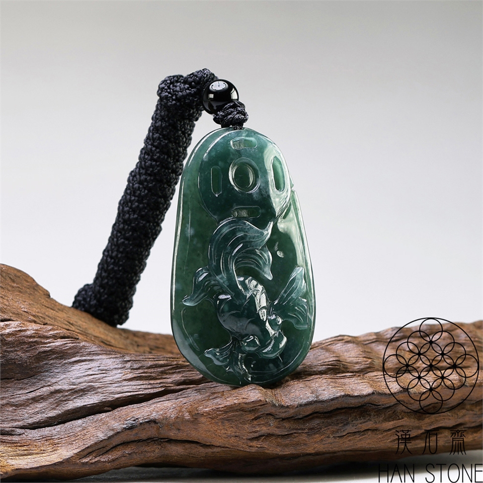 漢石齋】天然翡翠A貨如魚得水玉佩吊墜藍水種(26*42*5mm)|動物