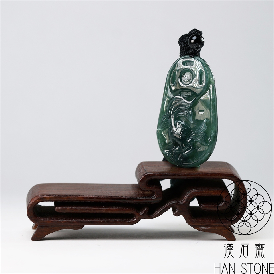 漢石齋】天然翡翠A貨如魚得水玉佩吊墜藍水種(26*42*5mm)|動物