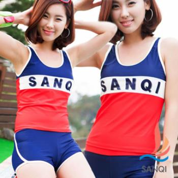 SANQI三奇 朝陽元氣 兩件式泳裝 比基尼泳衣(藍M~XL) SQ3069