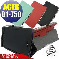【EZstick】ACER Iconia One 7 B1-750 專用防電磁波皮套 (黑色背夾旋轉款式)+鏡面防汙螢幕貼 組合(贈機身貼)